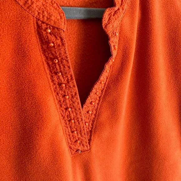 D & Co. Orange Long Sleeve Split Neck Beaded Embroidered Trim Fleece Pullover 1X - Picture 3 of 5